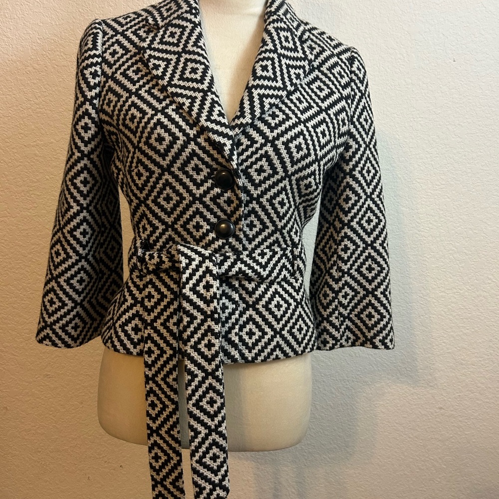 LOFT Ann Taylor Black‎ and White Diamond Geometric Blazer Belt size 4